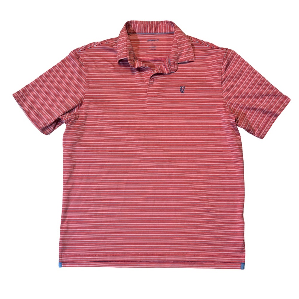 Johnnie-O mens L Large red stripe performance golf polo shirt EUC
